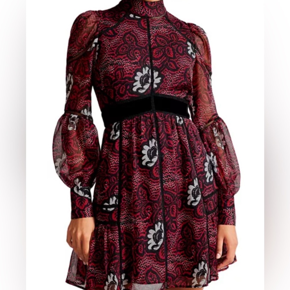Ted Baker Red and Black Floral Long Sleeve Dress